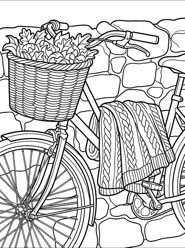 Free printable for adults coloring page — bicycle leaning against wall