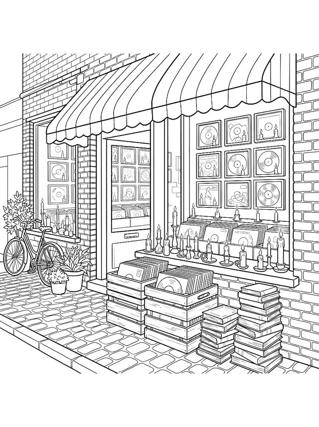 Free printable for adults coloring page — record store