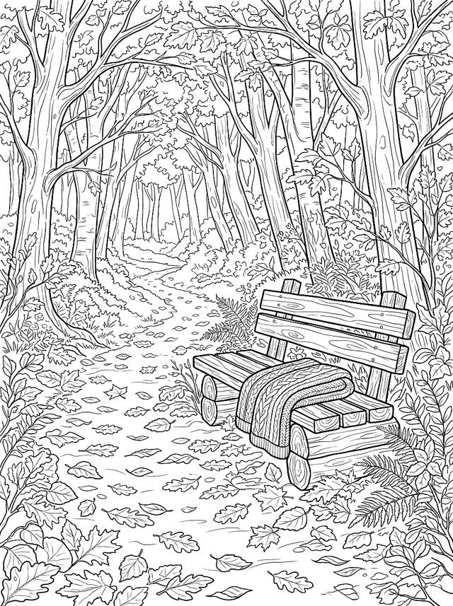 Free printable cozy coloring page — forest path