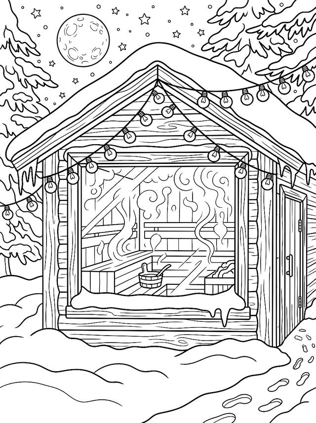 Free printable free printables coloring page — sauna cabin in the woods