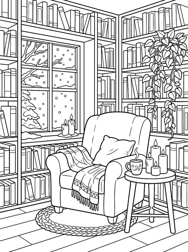 Free printable free printables coloring page — bookshop reading corner