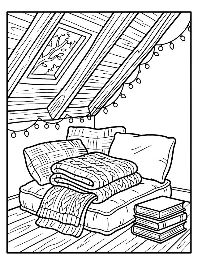 Free printable free printables coloring page — attic reading nook
