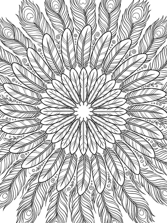 Free printable mandalas coloring page — feather mandala