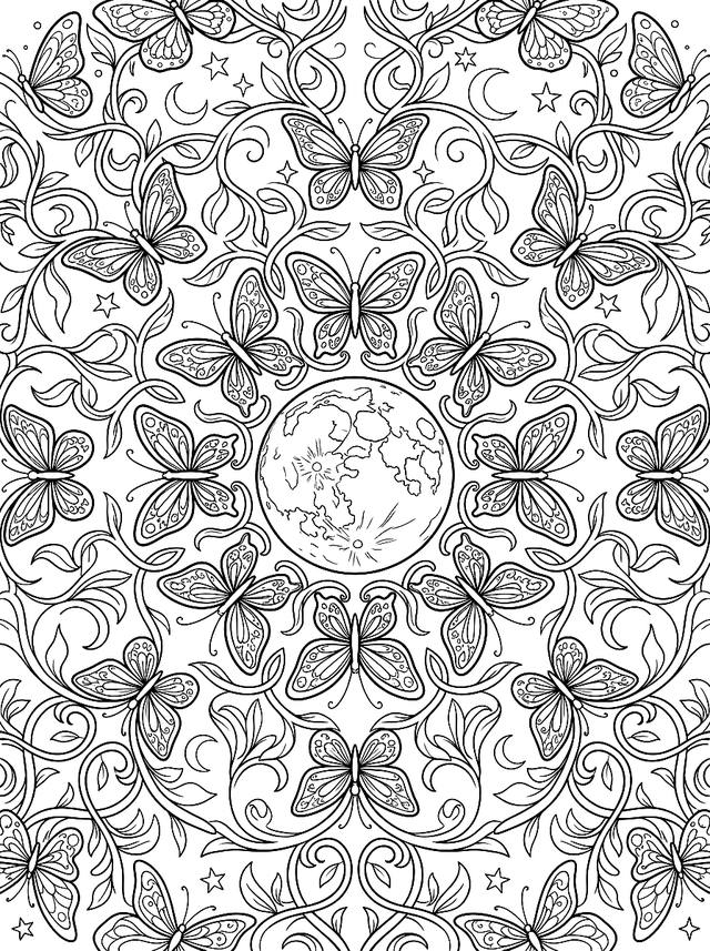 Free printable mandalas coloring page — butterflies and vines mandala