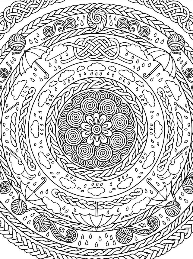 Free printable mandalas coloring page — mandala of knitted yarn patterns