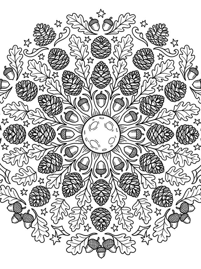 Free printable mandalas coloring page — pine cone mandala