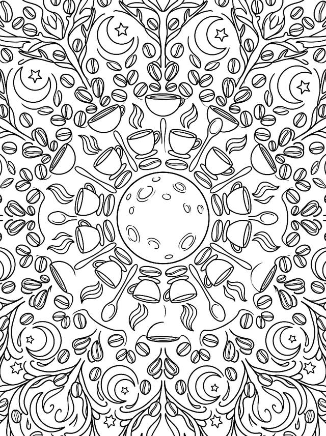 Free printable mandalas coloring page — mandala of coffee beans