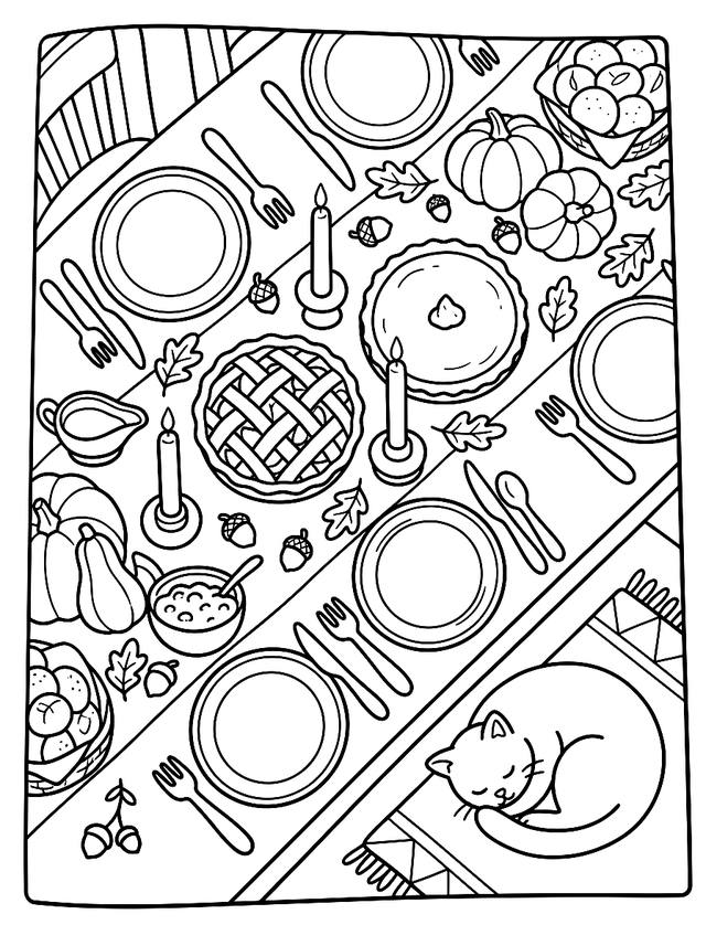 Free printable thanksgiving coloring page — thanksgiving table