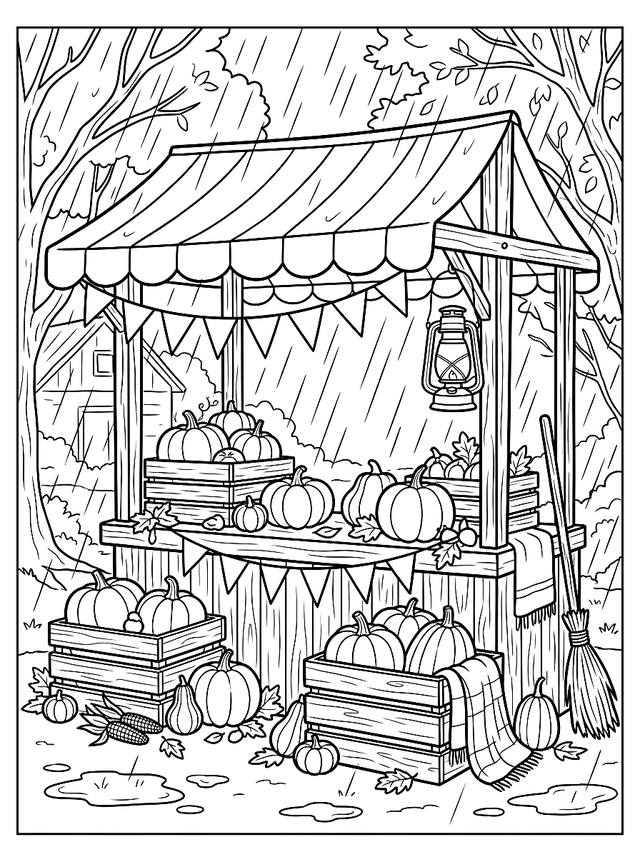 Free printable thanksgiving coloring page — pumpkin stall